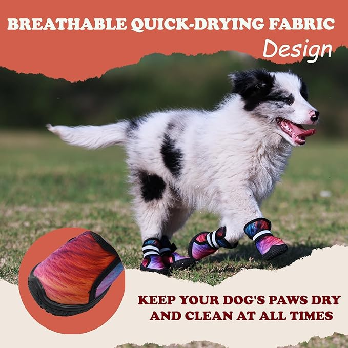 Dog Shoes for Small Medium Large Dogs,Neoprene Dog Booties & Paw Protectors for Hiking Hot Pavement Hardwood Floors,Quick-Drying Fabric Dog Boots W/Perforated soles for Flowing Water (Green-2)