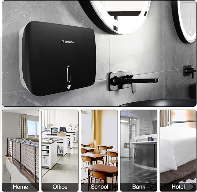 Paper Towel Holder Wall Mount - No-Drill Adhesive Multifold Paper Towel Dispenser for RV Bathrooms, Guest Suites & Compact Kitchens, Locking Commercial Design