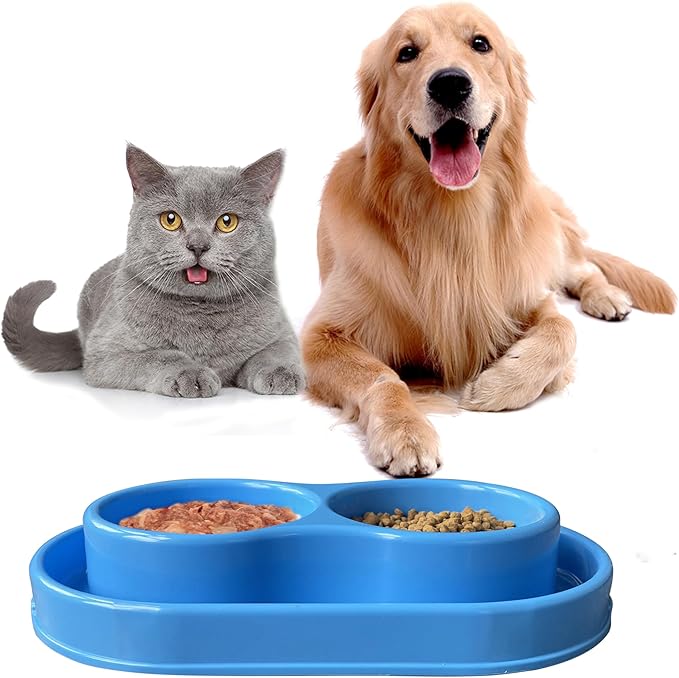 PetLike Ants Away Double Pet Feeding Bowls Dog Water and Food Bowls,6 cups/48oz Pet Feeder Bowls for Medium Large Dogs Cats (Blue, 15.5X9.5X2.75 INCH)