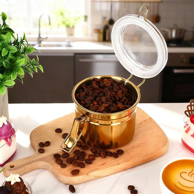 6 Pcs Stainless Steel Food Storage Containers Set Airtight Kitchen Canisters Coffee Jar with Clear Lid and Locking Clamp for Coffee Bean, Tea, Flour, Sugar, Cookie Storage (17 oz)