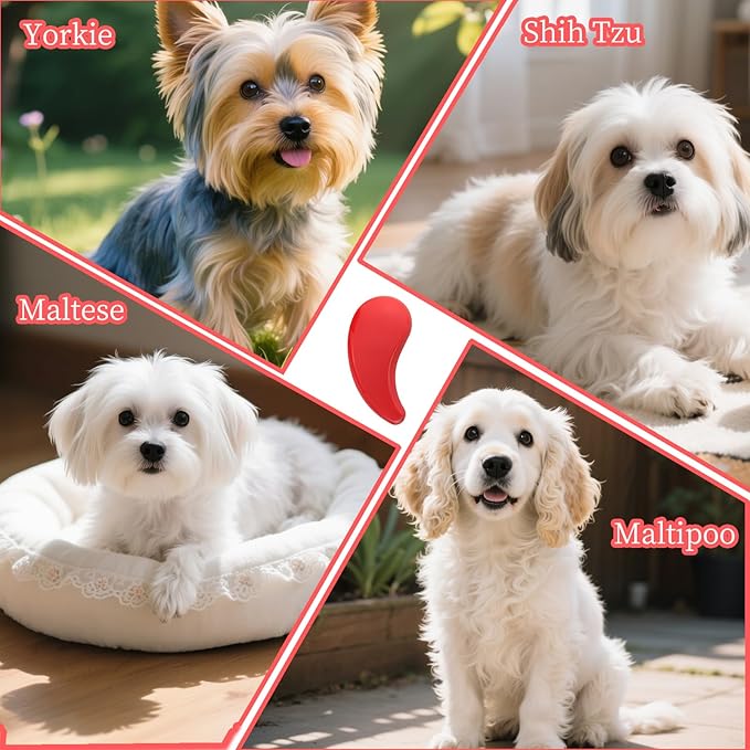 Comma-Shaped Small Dog Brush and Cleaning Comb, Fit for Yorkie, Shih Tzu, Maltese Maltipoo Pomeranian - Gentle Soft Bristles for Effortless Pet Hair Removal, Puppy Essentials (Rose Red)