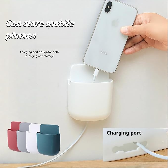 4-Pack Adhesive Wall Organizer, Multipurpose Stick-on Storage Box for Remote Phone Pen Keys, for Kitchen Bathroom Office (4 Colors) (White)