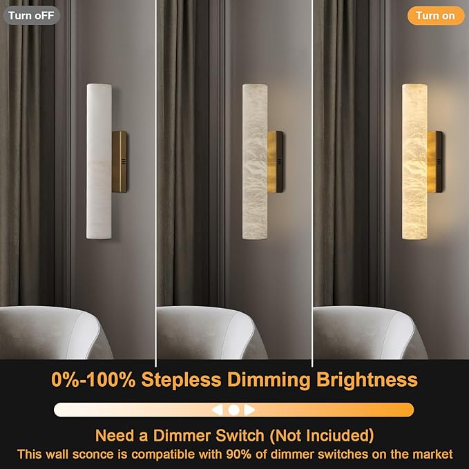 Alabaster Wall Sconces, 20" Brass Wall Sconce, Modern Bathroom Sconces Wall Lighting, Gold Wall Sconce, Spanish Natural Marble Sconce for Living Room, Bedroom, Stairs, Hallway