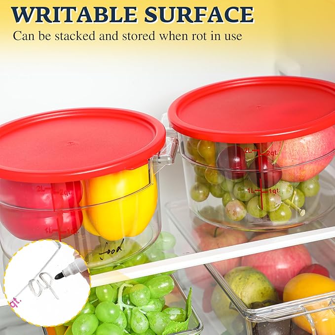 1 Pcs Dough Proofing Bucket with Lid, Round Food Storage Container 2 Qt Dough Bucket Clear Translucent Containers with Red Scale(Red)