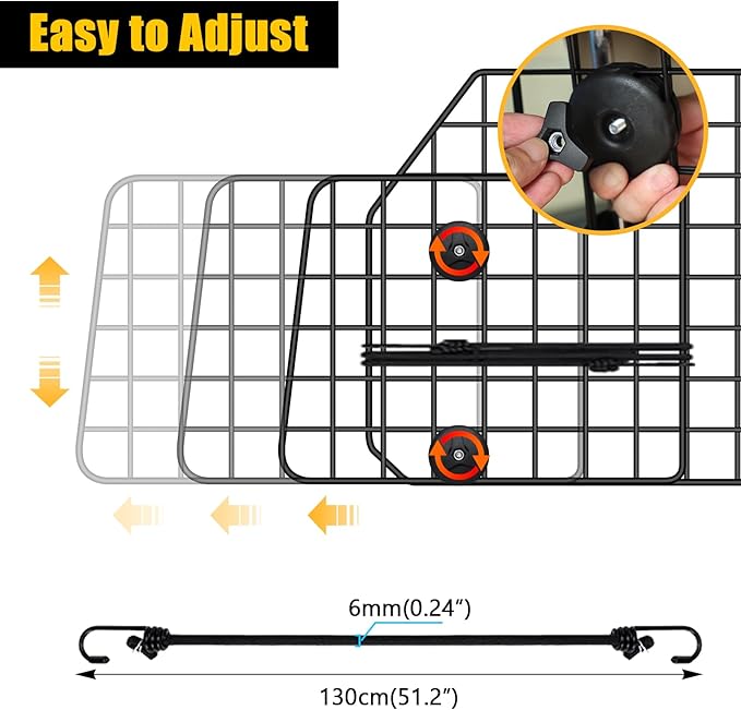Gtongoko Dog Car Barriers for SUVs, Vehicles, Cars, Trucks, Upgraded Adjustable Heavy-Duty Wire Mesh Pet SUV Barriers Universal-Fit, Car Accessories Safety Travel, 2pcs 51.2In Elastic Ropes Included
