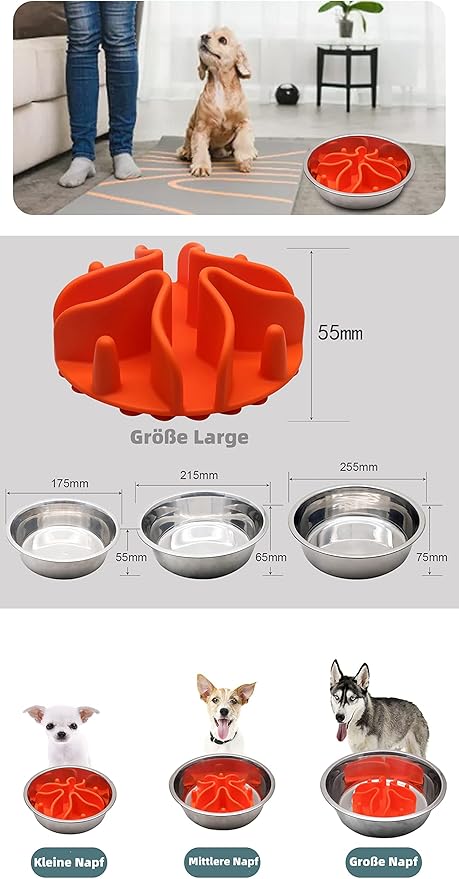 Slow Feeder Insert for Dogs & Cats, 3 Sizes Food-Grade Silicone Anti-Choking Puzzle Feeder, Non-Slip Suction Cup Design, Fits Most Bowls, Bloat Stop Pet Feeding Solution