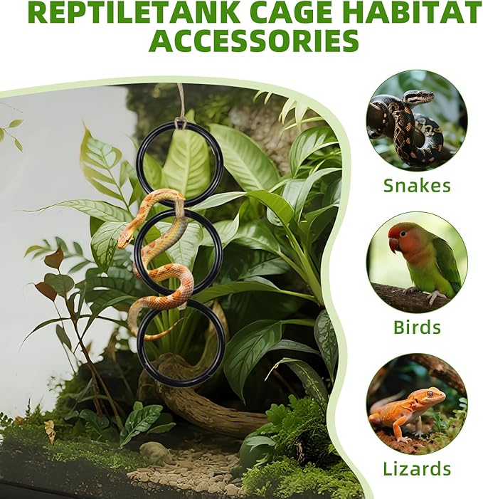 2 PCS Reptile Climbing Loops, Snake Climbing Rings, Snakes Tank Accessories for Ball Python & Climb Pet-Terrarium Enrichment Toys for Snakes, Iguana, Chameleon, Parrot, Lizard (Black)