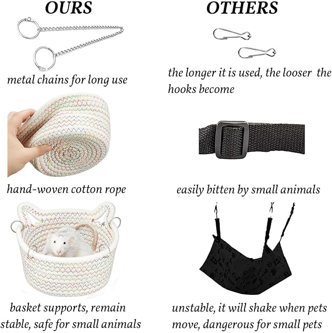 JW Shang Chew Proof Small Animal Hammock, Hanging Basket for Cage, Durable Rat & Mice Sleeping Nest with Sturdy Chains