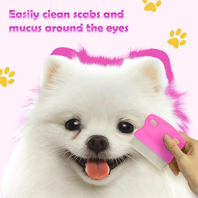 Flea Comb for Cats Dogs, 6 Pack Pet Lice Comb Set Pet Grooming Pets for Small, Medium & Large Pets（Pink）