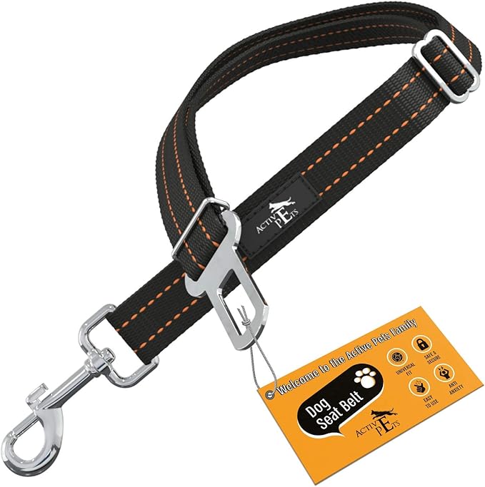 Active Pets Orange Car Seat Belt for Dogs, Attaches to Harness & Collar, Adjustable 18" - 24" Travel Restraint System Fits Small - Large Pups for Safety & Comfort, Essential Pet Supplies & Accessories