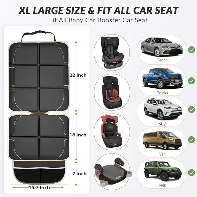 Gimars XL Thickest 5-Layer EPE Car Seat Protector for Child Car Seat and Pet, 2 Pack Large Waterproof 600D Fabric Carseat Protector Car Seat Cover with 2 Mesh Pockets for SUV Sedan Truck Leather Seat