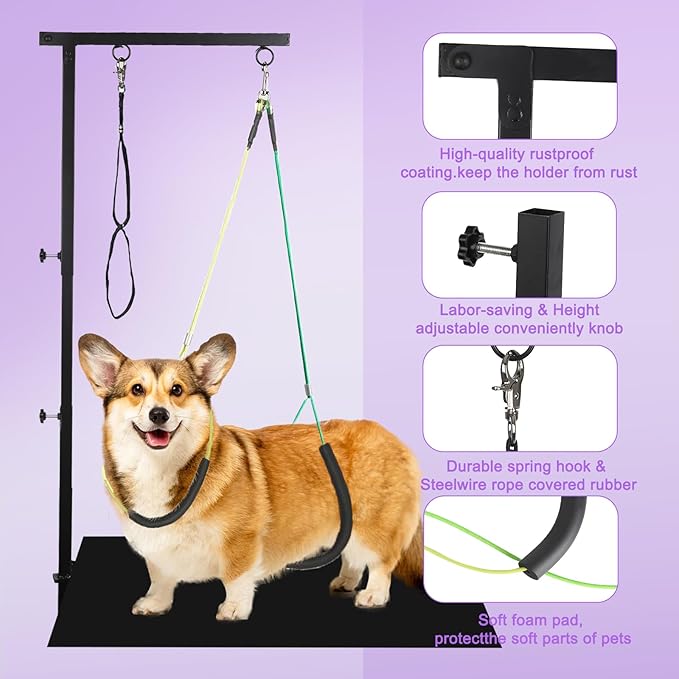 Dog Grooming Supplies, Dog Grooming Arm Kit 26"-40" Height with Harness & Hammock Sling for Small Dogs - Pet Grooming Table Accessory for Nail Trimming.