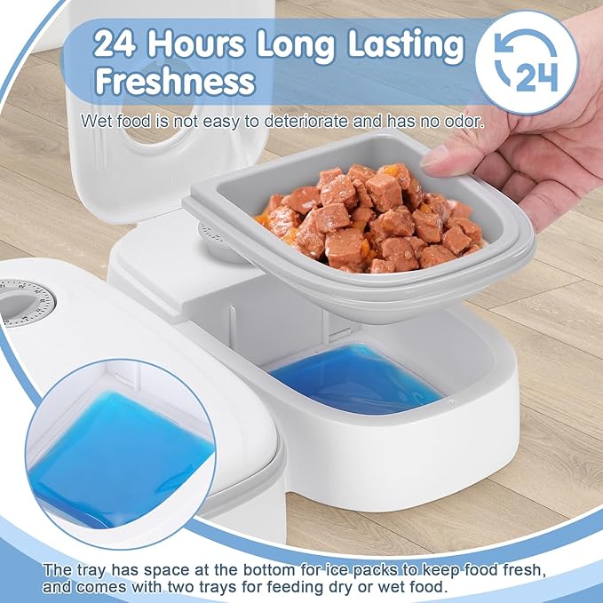 Automatic Cat Feeder, 2 Automatic Cat Feeder Wet Food, 48h Timed 700ml Cats Food Dispenser with 2 Ice Packs, Pet Feeder Automatics for Puppies and Kittens, Dog Feeders Automatics for Wet and Dry Foods