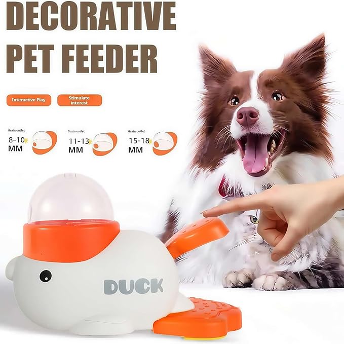 Duck Treat Dispenser Interactive Slow Feeder Puzzle Toy for Dogs and Cats, IQ Training Pet Enrichment Toy with Adjustable Openings(White)