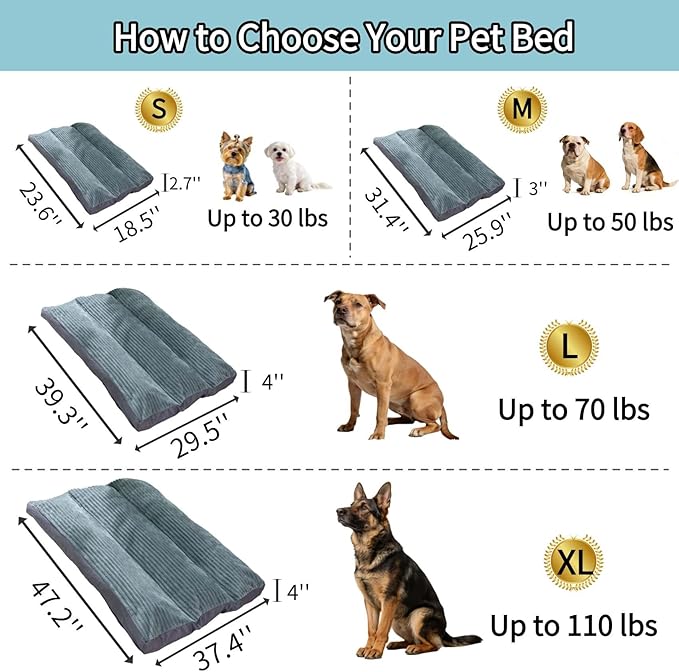 Big Dog Bed for Large Sized Dogs -Dog Crate Pad Removable Washable Cover, Non-Slip Bottom, Pet Mat Comfort Cushion for Joint Relief, Deep Sleep & Home Decor