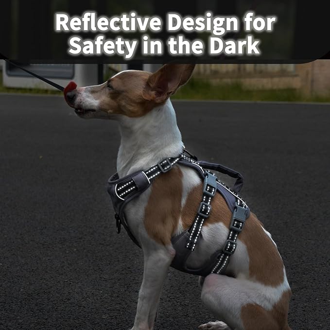 Huntboo Reflective Dog Harness with Handle, Escape Proof, No Slip, Breathable, Lightweight, Adjustable Lift Harness for Small, Medium, and Large Dogs Walking, Training, and Running Gear(Black,XS)