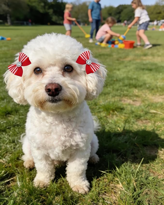 PET SHOW 100 Pack Girl Dog Hair Bows with Rubber Bands for Small Dogs Female Puppies Yorkies Pink Topknot Red Purple Medium Dogs Cats with Long Hair Assorted Pet Grooming Accessories (100)