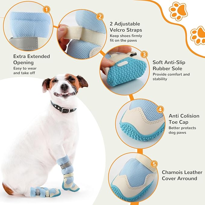Dog Shoes for Medium Large Size Dogs, Breathable Dog Shoe for Hot Pavement, Dog Booties and Paw Protectors to Prevent Licking, Anti-Slip Dog Boots with Reflective for Summer, Hiking, Snow (Size 1)