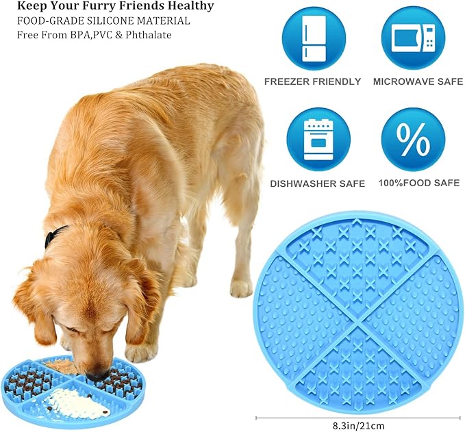 Bangp Silicone Dog & Cat Lick Mat and Slow Feeder,Extends Mealtime for Fast Eaters and Reduces Anxiety,Heavy-Duty Design,Dishwasher Safe,Perfect for Yogurt,Treats,Peanut Butter (Blue)