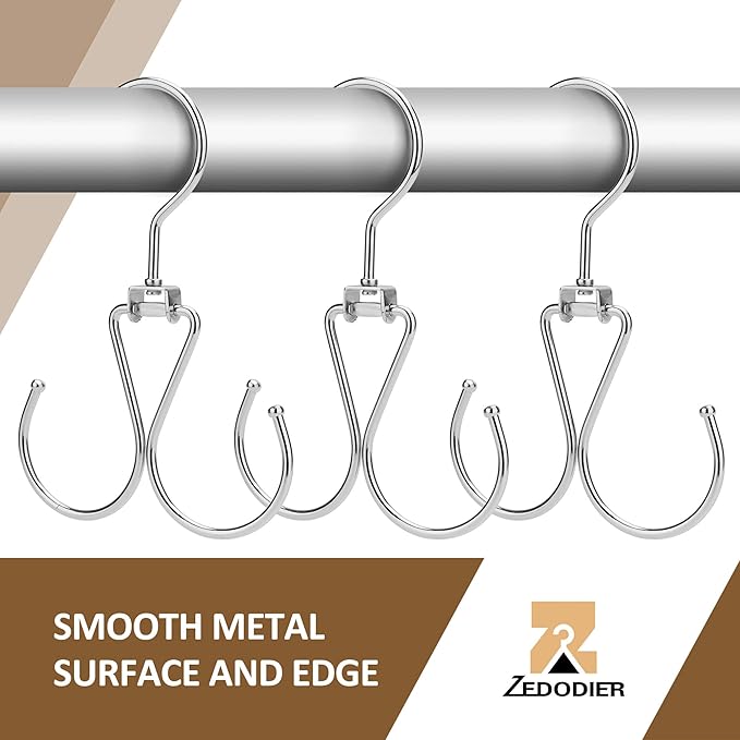 ZEDODIER 6 Pack Purse Hanger Bag Organizer for Closet, Heavy Duty Rotatable Purse Holder with 12 Storage Capacity, Bag Storage Rack for Purses Bags Backpacks, Silver