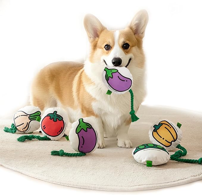 Dog Toy for Anxiety Relief,Cotton Dog Squeaky Toys&Crinkle, Puppy Rope Toys with Stuffing,Buttom to Make Noise for Indoor&Outdoors,Interactive Chew Toys for All Breeds Dogs (Medium, Pea)
