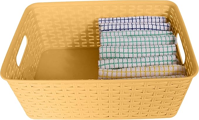 YBM Home Plastic Rattan Storage Box Basket Organizer Ba413 (1, Beige)