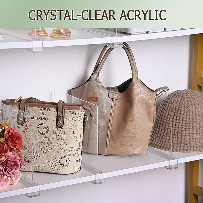 Shelf Dividers for Closet Organization, 12Pcs Closet Purse Organizeder Acrylic Shelf Dividers Purse Closet Organized Closet Dividers for Shelves Clear Shelf Dividers Shelf Separators in Closet (9Pcs)