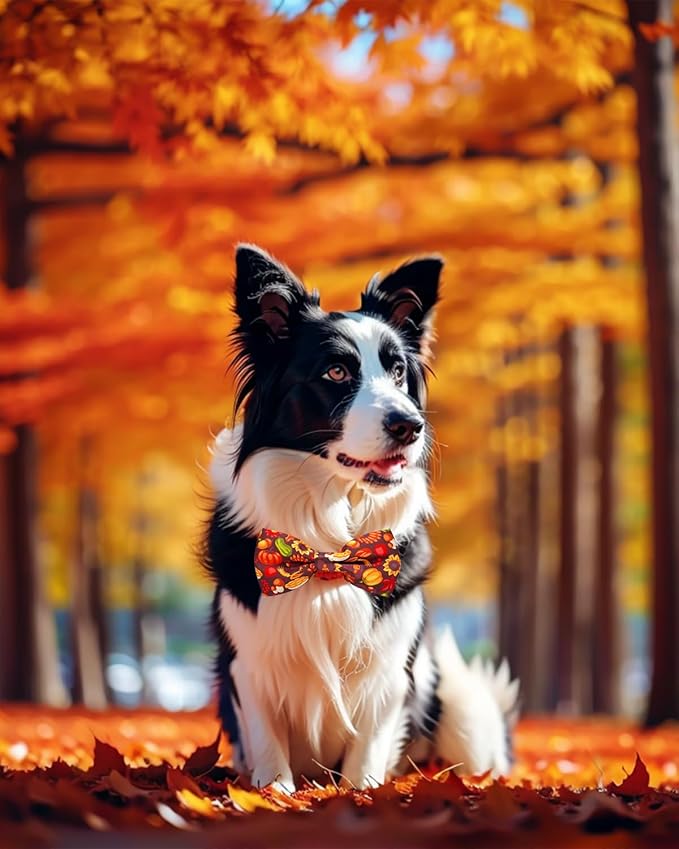 PET SHOW 10 Pack Thanksgiving Big Dog Bow Ties for Large Medium Dogs Sliding Collar Attachments Pumpkin Turkey Bowties Classy Fall Bowknots Party Holiday Pet Grooming Accessories(Large)