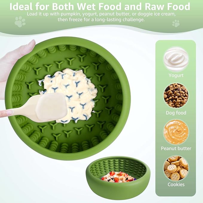 Dog Lick Bowl, ZOURYNUA Non-Slip Slow Feeder Dog Bowls, Enrichment Licking Mat for Distraction, Anxiety Relief Treat Dispenser Freezer, BPA Free Silicone & Dishwasher Safe (Green, Large)