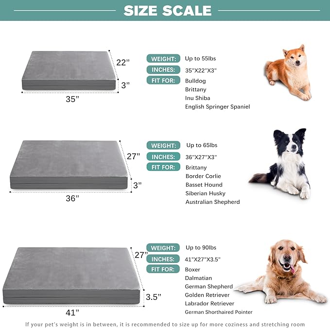 Waterproof Dog Beds Large Sized Dogs, Washable Orthopedic Pet Bed with Removable Cover Reversible, Foam Pets Bed Durable Anti-Slip Bottom, 36"x27", Gray