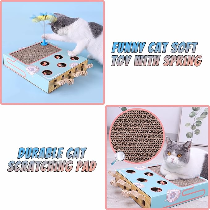 Enrichment Toys for Indoor Cats with cat Scratching pad, Cat Cardboard Box to Make Lots of Fun, cat Interactive Toy to Relieve Boredom and Train IQ