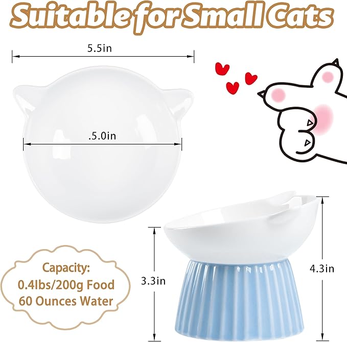 Ceramic Raised Cat Bowl，Tilted Raised Bowl Anti Vomit for Indoor Cats Whisker Friendly Pet Feeder for Cats Puppies, Microwave and Dishwasher Safe (Pink)