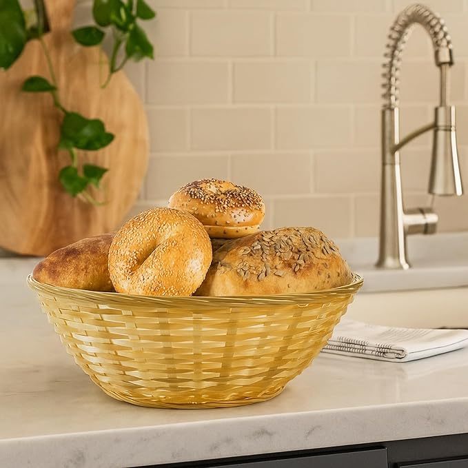 6 Pack Bamboo Bread Basket, 12 Inch Large Round Gift Baskets, Natural Bamboo Woven Wicker Berry Fruit Basket Food Storage Bin for Picnic Kitchen Restaurant