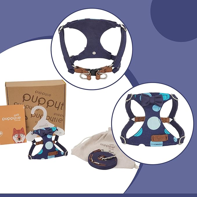 Puppytie No Pull Dog Harness with Multifunction Dog Leash,Soft Adjustable No Choke Escape Proof Pet Harness Vest for Medium Dogs,Polka dots Starry Sky,M