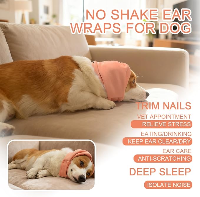 Ear Muffs for Dogs,Warm Winter Head Wrap Calming Hoodie,No Shake Anxiety Relief Pet Covers Ear Noise Protection Vest for Dogs Thunder Fireworks,Vet Visits,Grooming(Orange,S)