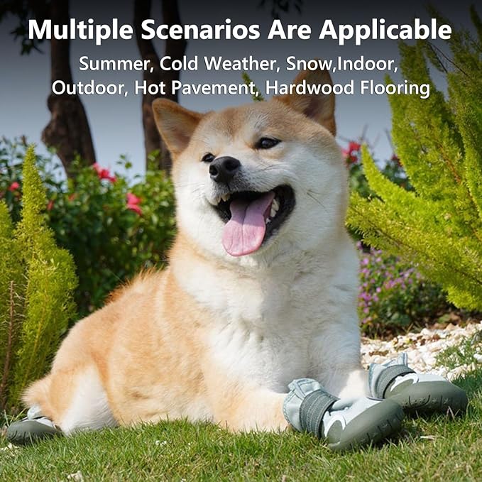 Dog Shoes Small Medium Large Size Dogs, Puppy Booties Paw Protector for Hot Pavement, Non-Slip Waterproof Rubber Reflective Strapped Boots (Green, Size 4#: (2.6 * 2.2) (L*W) for 31-40lbs)