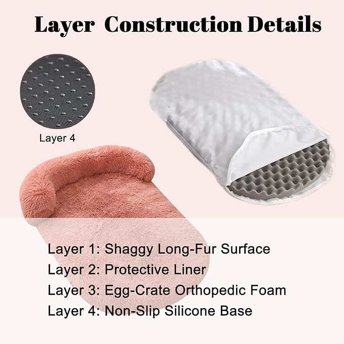 Calming Dog & Cat Beds for Small Medium Dogs Cats, Anti-Anxiety Plush Pets Lounge Couch Sofa Orthopedic Cushion, Soft Fluffy Faux Fur Washable, Fits up to 25 lbs Pets (Oval, Blush 26"x20")