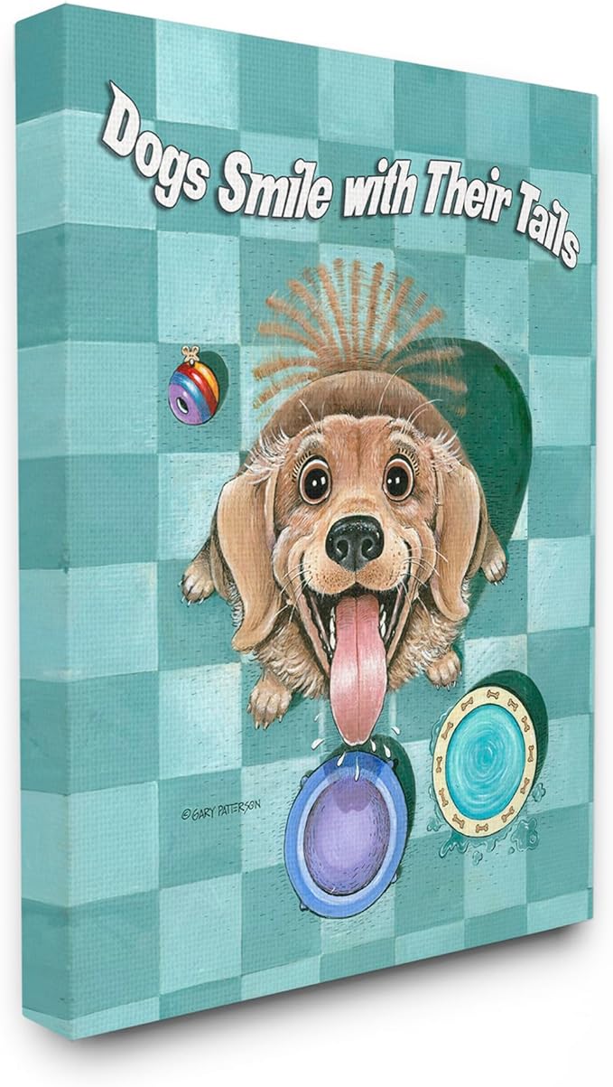 Stupell Industries 'Dogs Smile with Their Tails Funny Cartoon Pet Design', Canvas Art, 16 x 20 Inches, Easy to Hang and Sturdy, Made in USA, by Gary Patterson