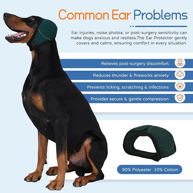 Dog Ear Muffs & Swim Cap and No Shake Ear Wrap for Bathing, Hematoma, Drying & Noise Anxiety Relief - Elastic Waterproof Ear Protection with Calming Hoodie for Grooming