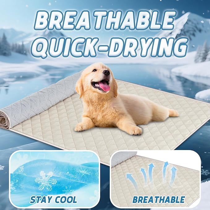 H.VERSAILTEX Summer Cooling Mat & Sleeping Pad, Breathable Cooling Mat for Dogs with Non-Slip Design, Cooling Dog Couch Cover Ice Silk Fiber, Couch Cover for Dogs Washable(32" x 74", Beige)
