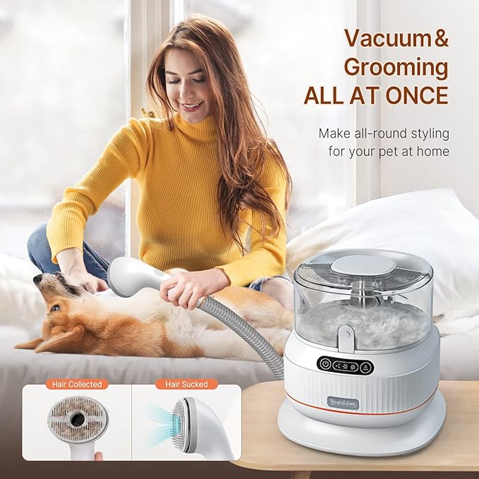 Pet Hair Vacuum Grooming Vacuum, Dog Grooming Kit for Shedding Pets, Hair Trimmer Hair Vacuum, 1.5L, Adjustable 3 Suction Mode, Low Noise