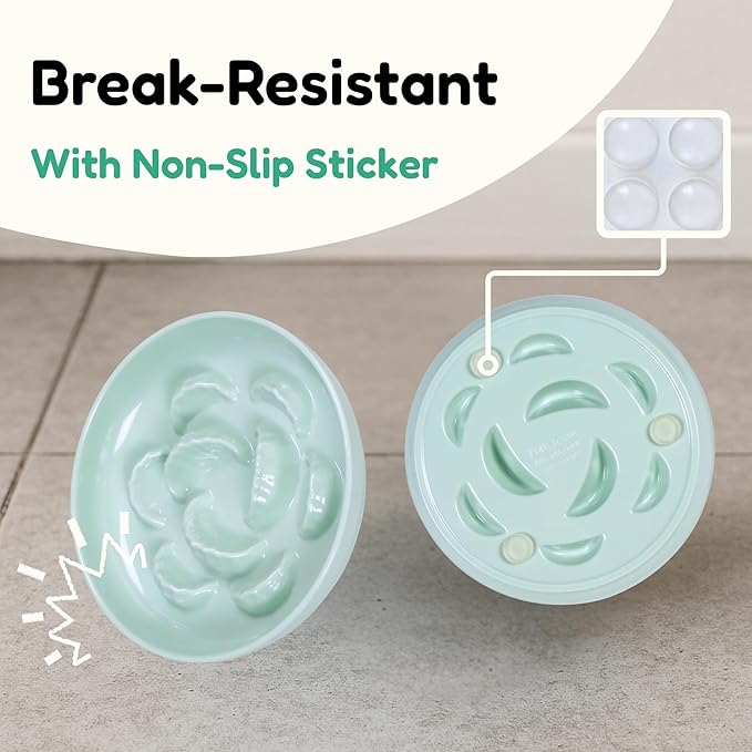 Slow Feeder Bowl for Cats and Small Dogs - Set of 3 Melamine Puzzle Cat Plates for Wet & Dry Food- Whisker Friendly & Dishwasher Safe & Non Slip Design (Blue + Green +White *3, 6.3''W)