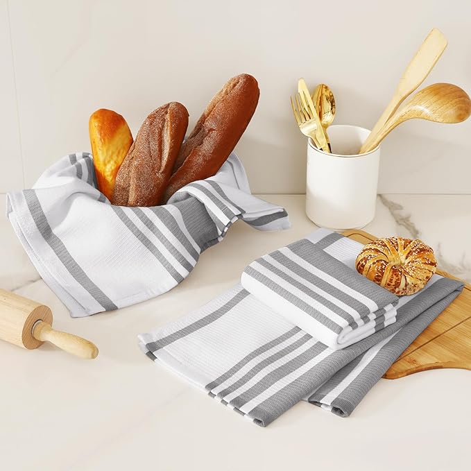 Homaxy Microfiber Kitchen Towels and Dishcloths Set, 12 Pack, 28 x 16 Inch & 12 x 12 Inch Quick Drying Rags for Washing Dishes and Premium Kitchen Towels 18”x 28”, 6 Pack, Grey