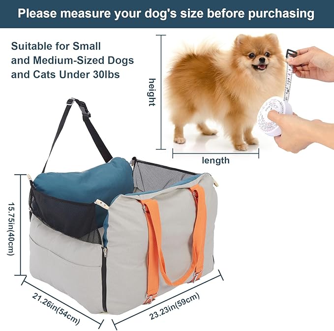 Ownpets Dog Car Seat for Small/Medium Dogs - Waterproof& Scratch-Resistant Dog Bed Car Seat, with Clip-On Safety Leash and Memory Foam Elevated Cushion,Up to 30lbs