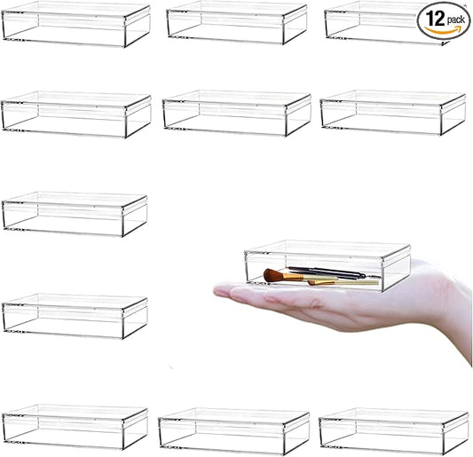 Acrylic Boxes Small Clear Box with Lid 12 Pieces Transparent Wedding Party Favor Candy Box Plastic Square Cube Storage Box Containers for Wedding Birthday Easter Party Favor