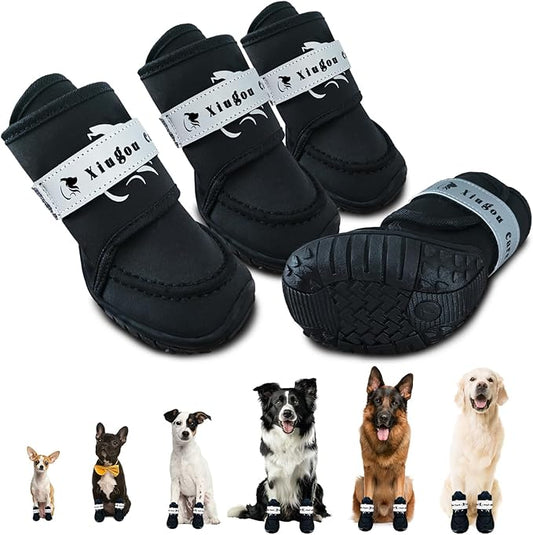Dog Shoes for Small, Medium and Large Dogs - Waterproof for Rainy Days, Fit for Winter Snow and Hot Summer Roads, with Anti-Slip Soles for Indoor Hard Floors (Black, Size 1)