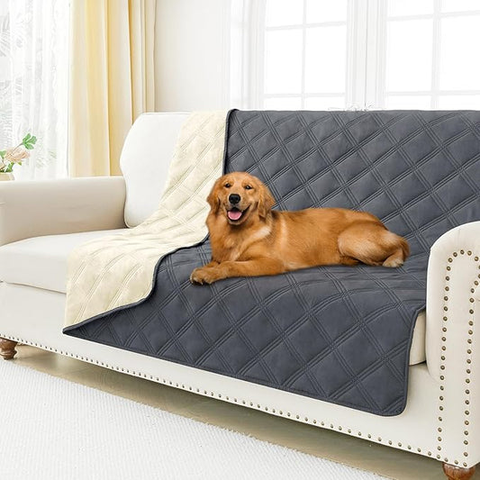 Smiry Waterproof Dog Bed Cover Blanket 68x82, Soft Reversible Pet Blanket, Washable Leakproof Cats Dogs Couch Cover for Sofa, Couch, Furniture, Lattice, Dark Grey/Beige