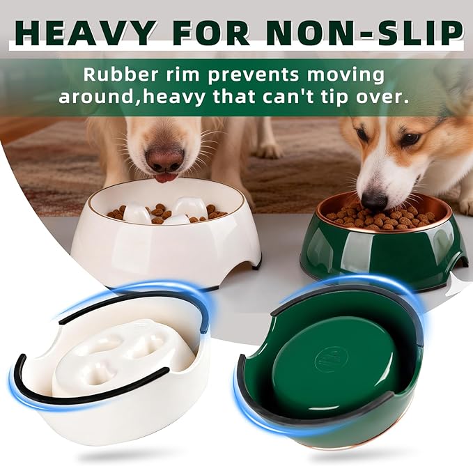 Dog Bowls Set, Double Food & Water Bowls for Dogs, Slow Feeder Dog Bowl Non-Slip Pet Bowls Suitable for Small and Medium Breed Dogs