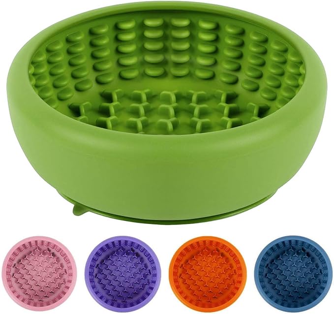 Dog Lick Bowl, ZOURYNUA Non-Slip Slow Feeder Dog Bowls, Enrichment Licking Mat for Distraction, Anxiety Relief Treat Dispenser Freezer, BPA Free Silicone & Dishwasher Safe (Green, Large)