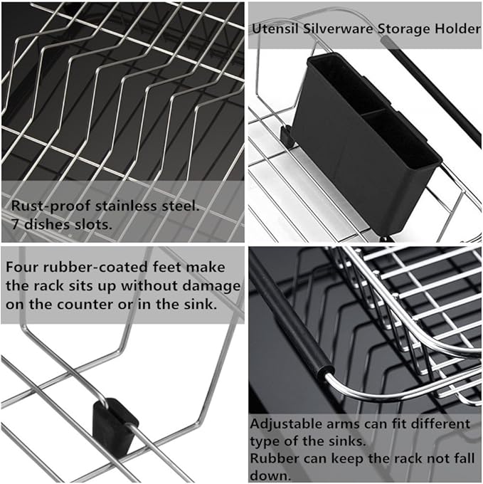 SANNO Expandable Pull Out Cabinet Shelf,Under Sink Slide Out Cabinet Organizer, Expandable Dish Drying Rack Over The Sink Stainless Steel Dish Drainer Dish Rack